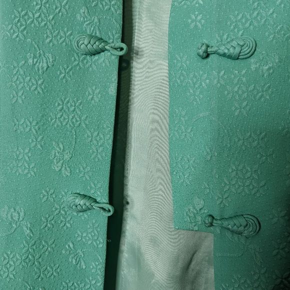 Vtg Lee Baron Jacquard Silk Cheongsam Qipao Bespoke Short Sleeve Skirt Set - Picture 8 of 12